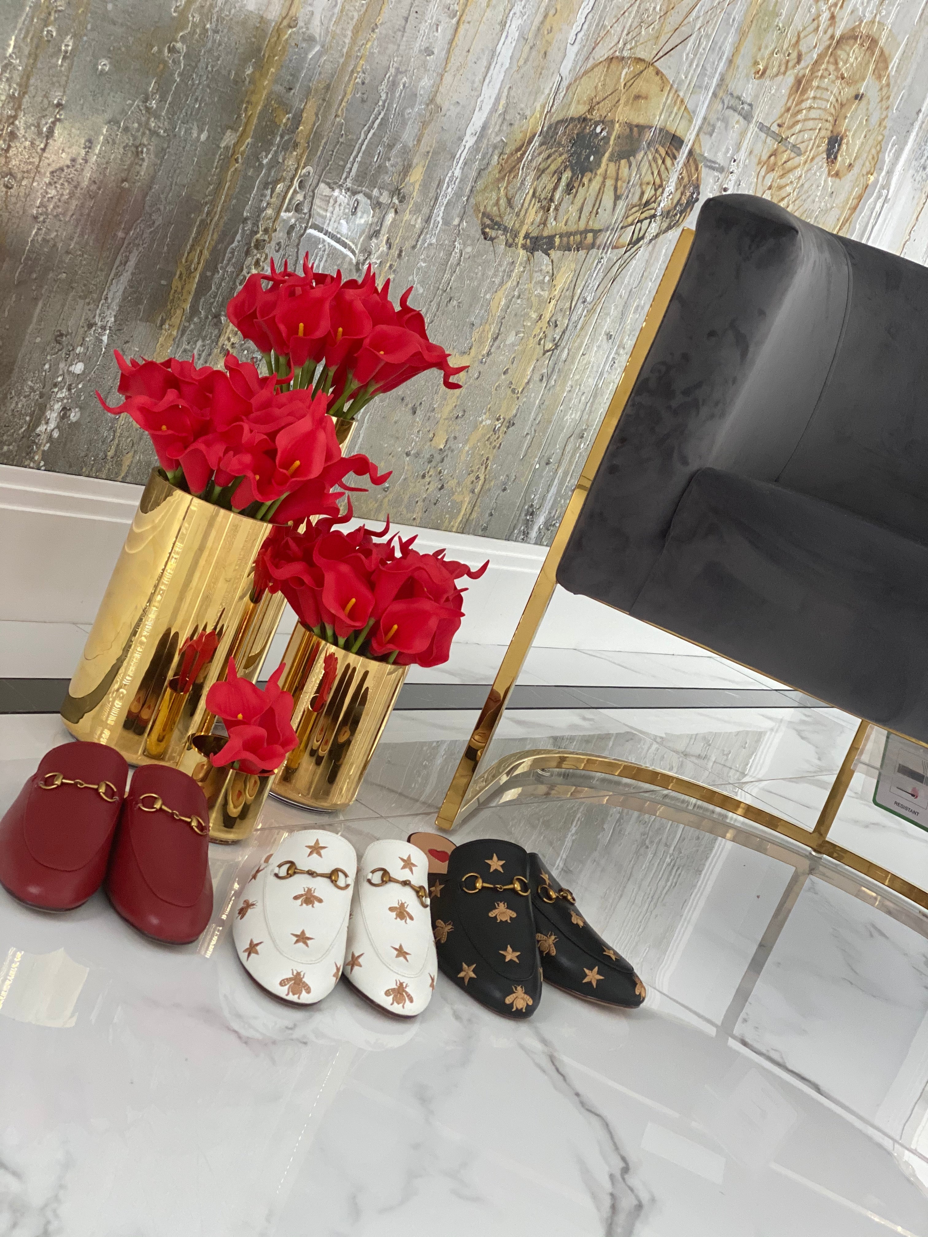 NEW IN Monaveen BLACK BUMBLE BEE Leather Slipper Mules