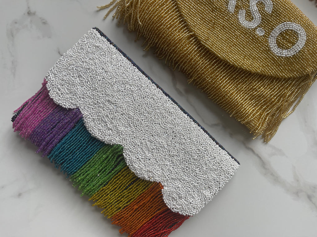 Bridal Fringe Half Fold Over Shape Clutch Bag