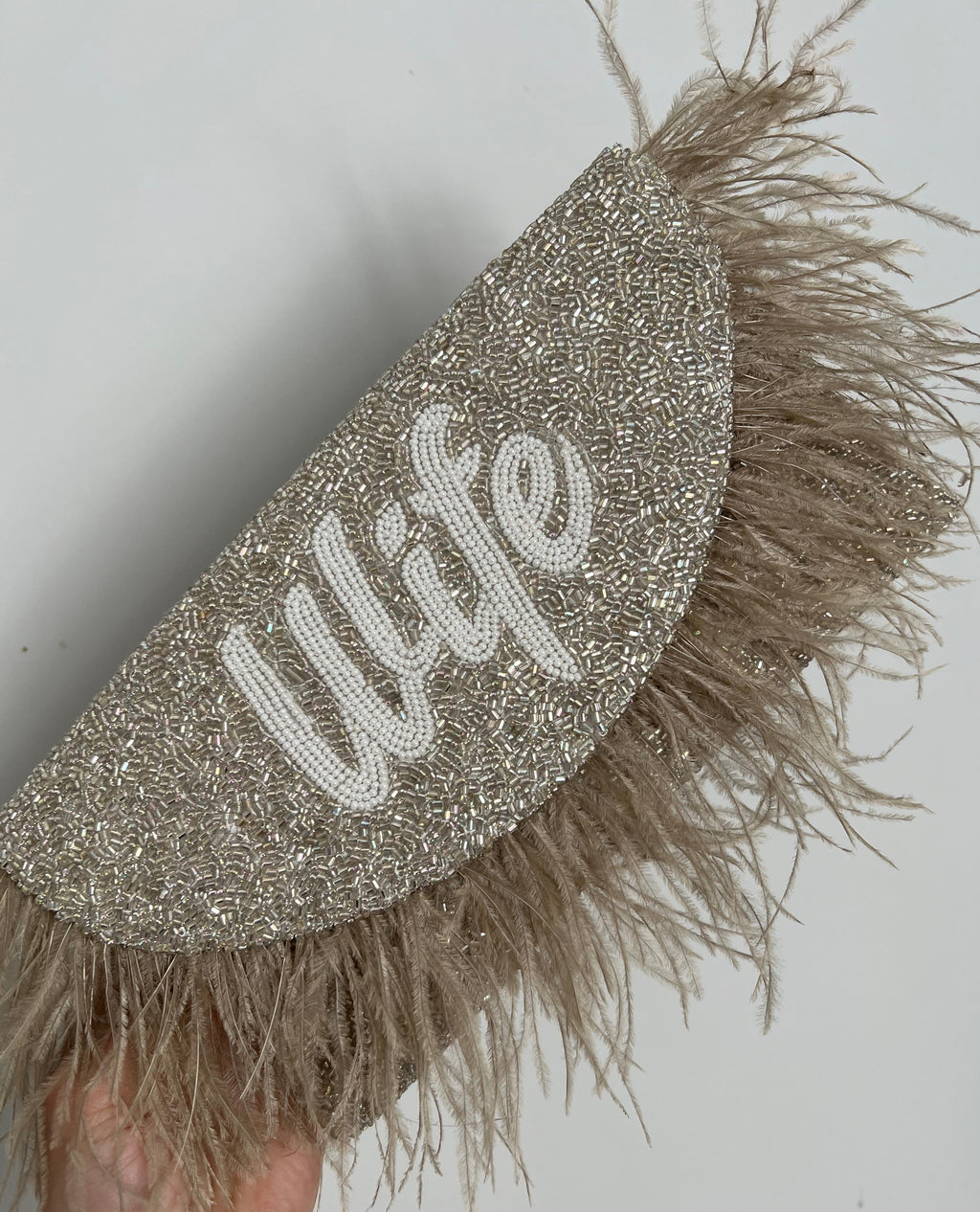 Bridal feather Trim Moon shape Clutch