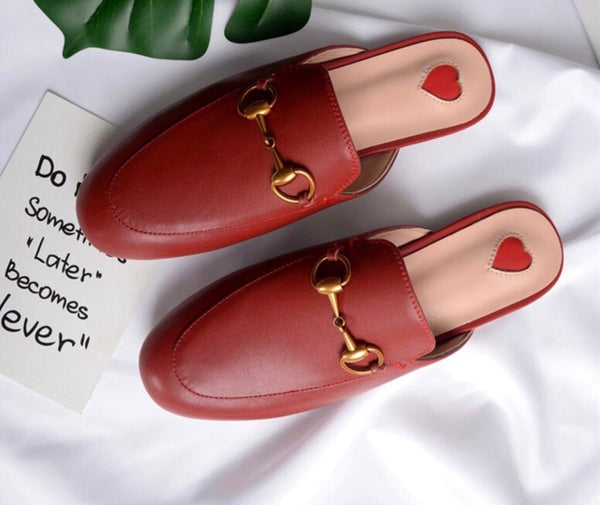 NEW IN Monaveen Red Leather Slipper Mules