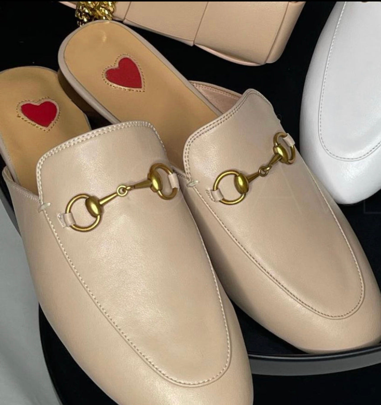 NEW IN Monaveen Nude/Light beige Leather Slipper Mules