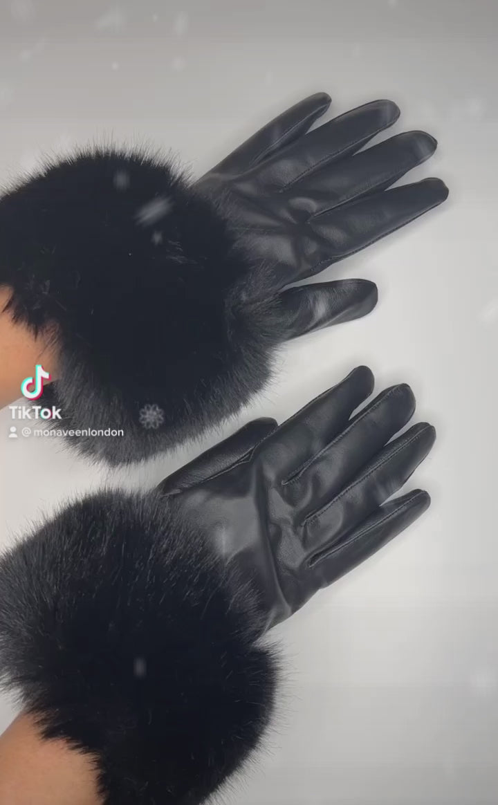 Luxury Leather Faux Fur Gloves - SALE
