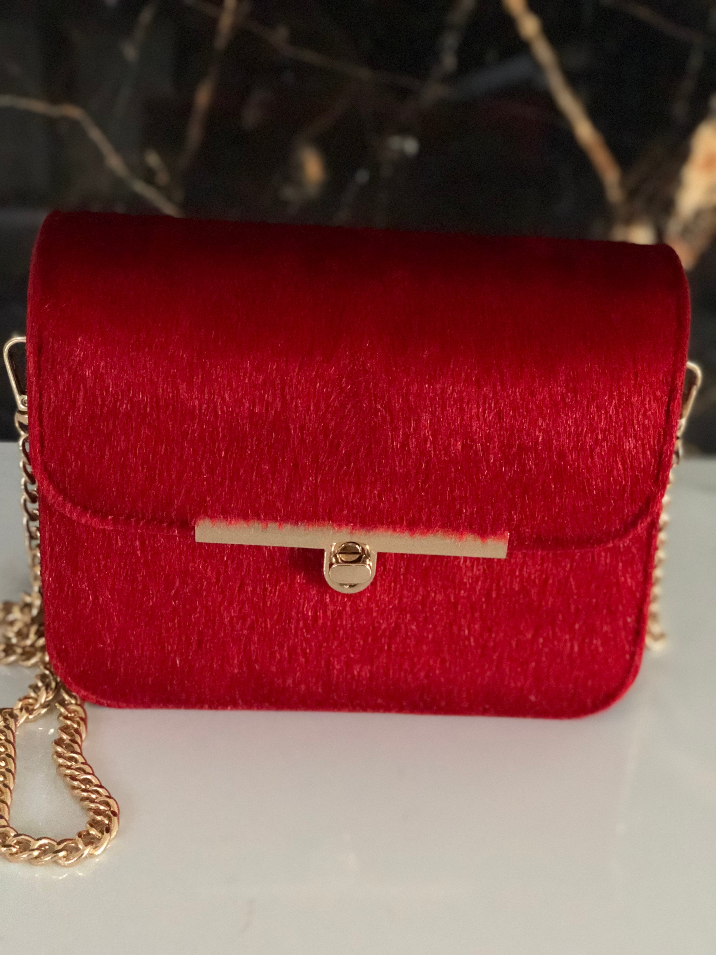 Monaveen Faux Fur Felicity Bag RED