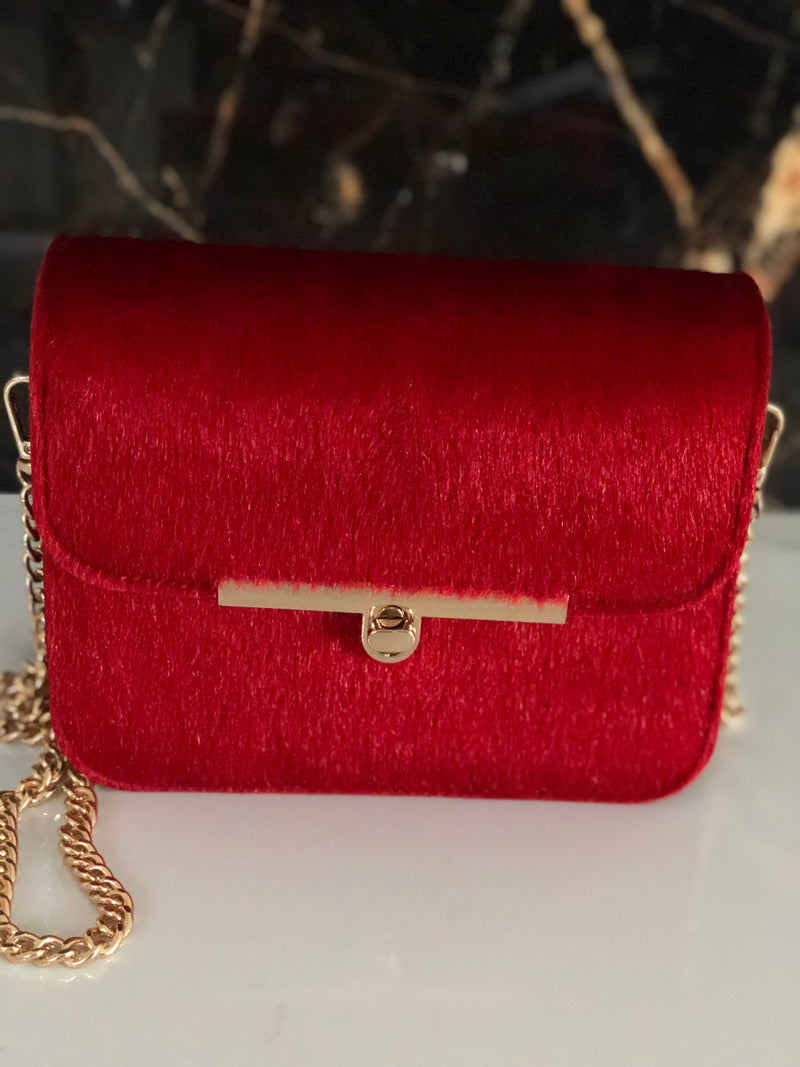 Monaveen Faux Fur Felicity Bag RED