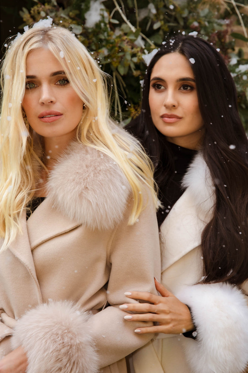 Monaveen Sophie Wool Cashmere Coat WHITE - faux fur