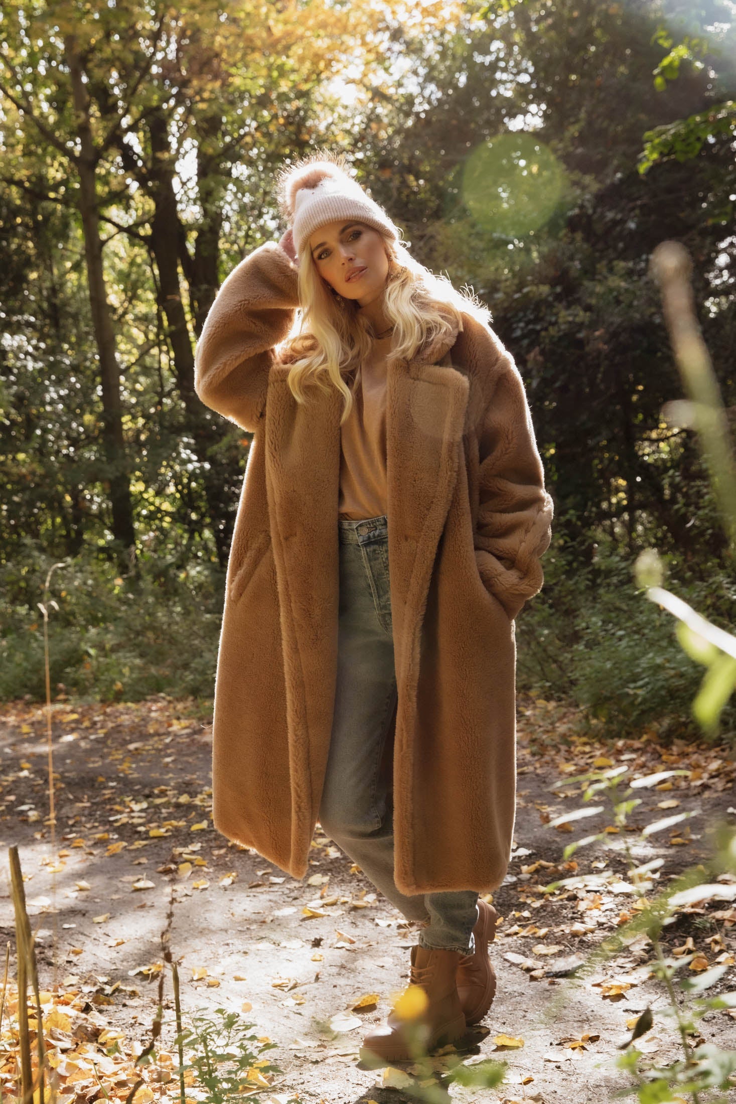 Monaveen Long Teddy Coat TAN