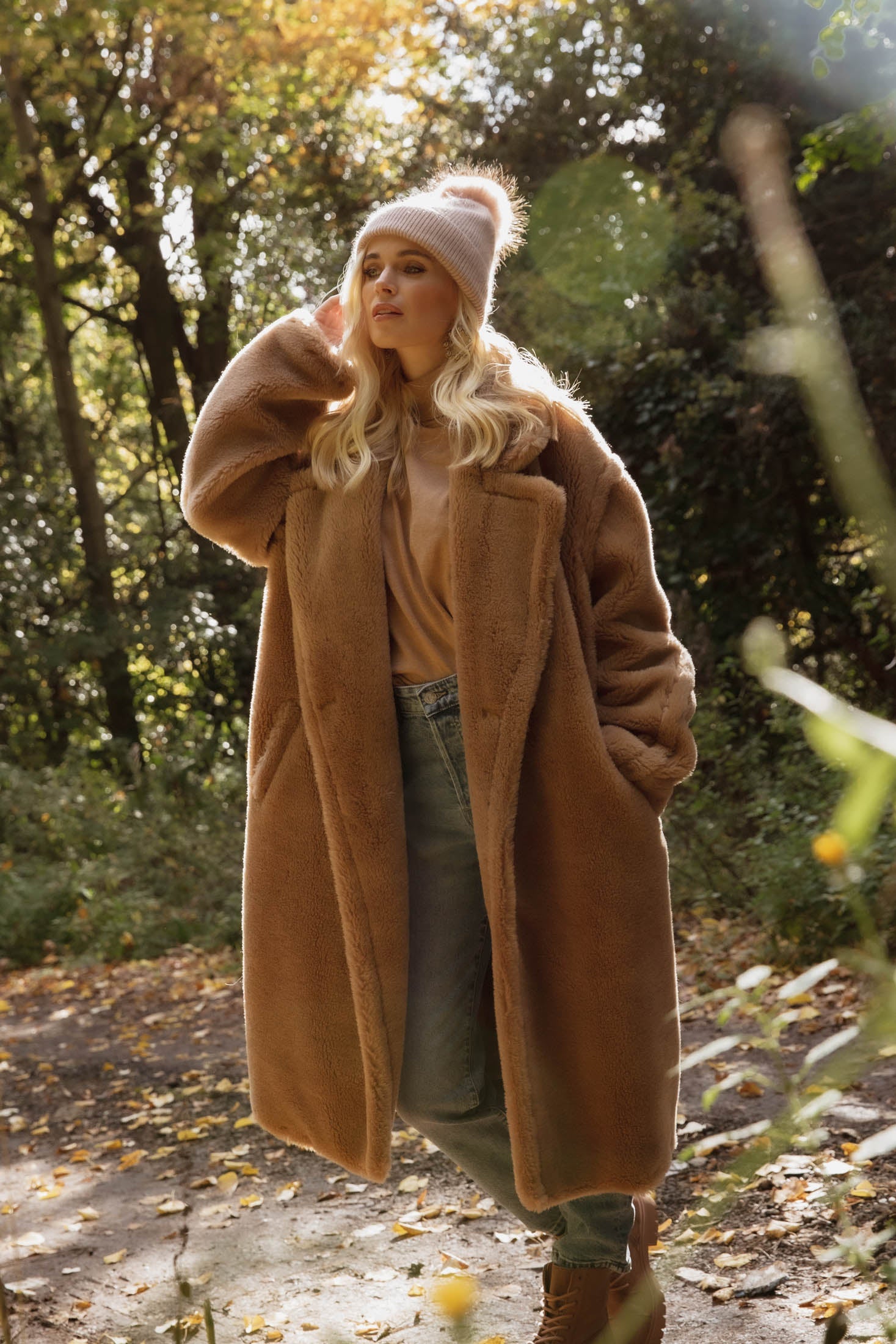 Monaveen Long Teddy Coat TAN