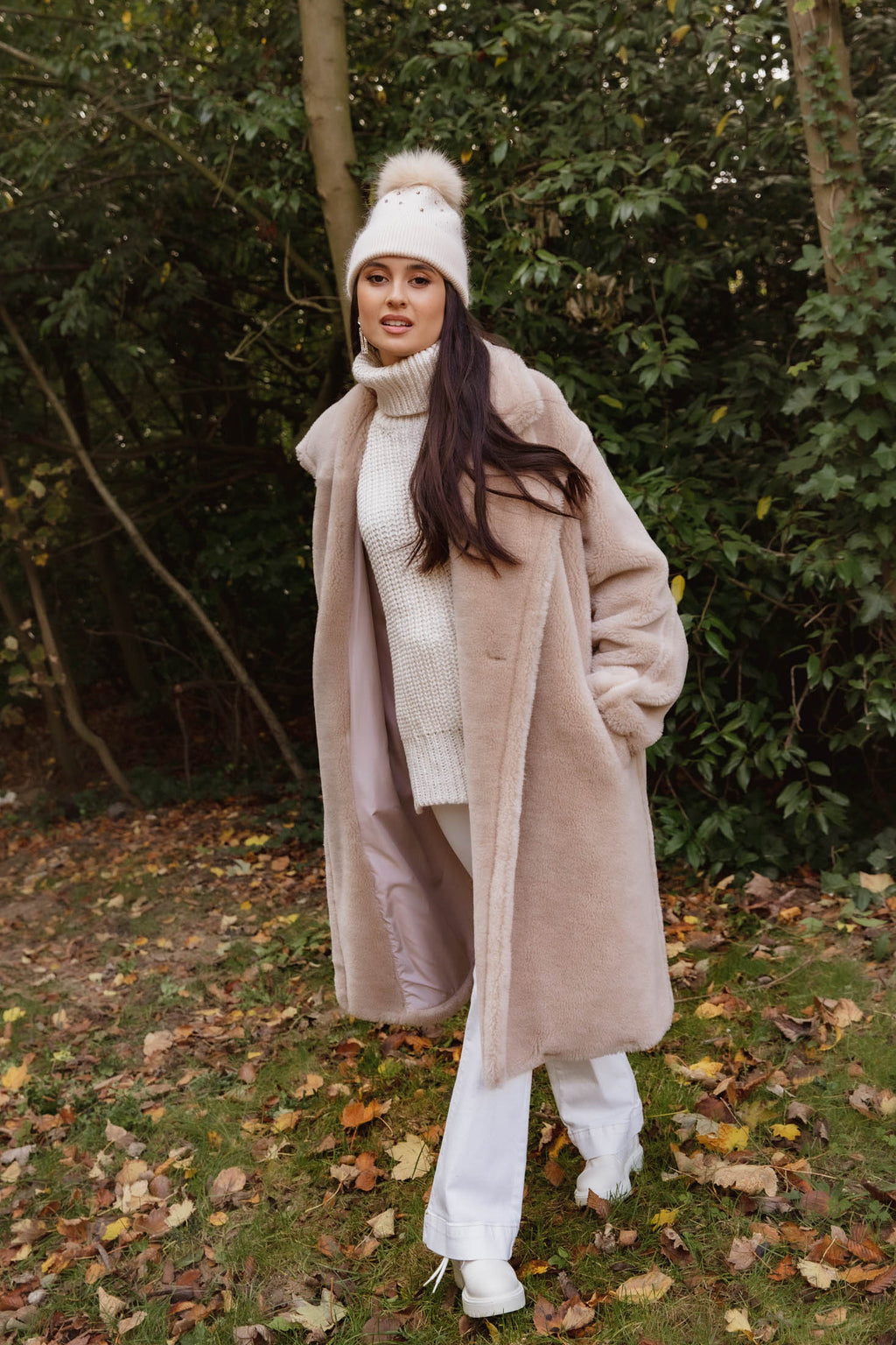 Monaveen Long Teddy Coat LIGHT BEIGE