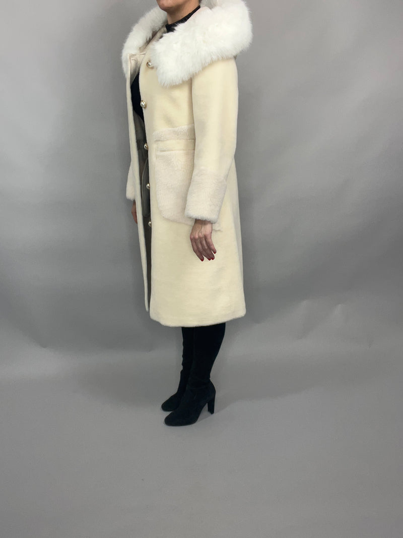 WHITE TEDDY SHEARLING HOODED COAT - size small