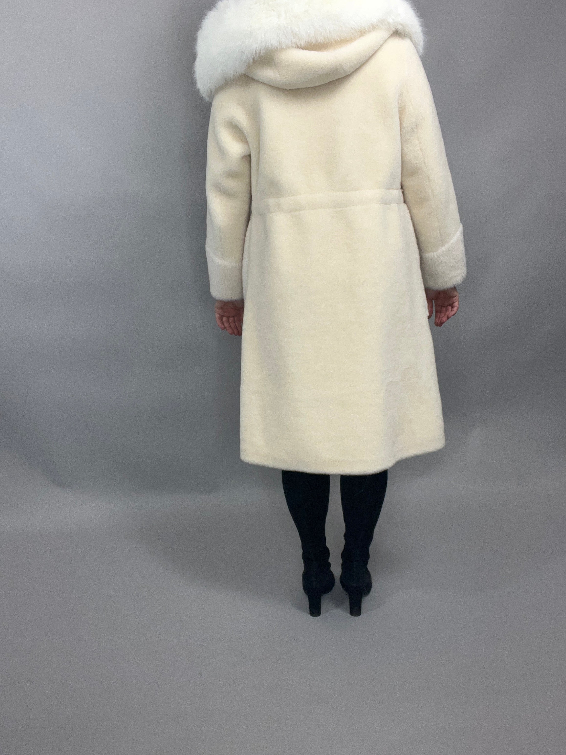 WHITE PEARLA HOODED SHEARLING COAT - SALE