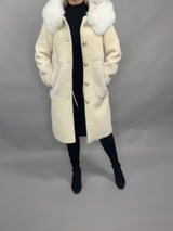 WHITE TEDDY SHEARLING HOODED COAT - size small