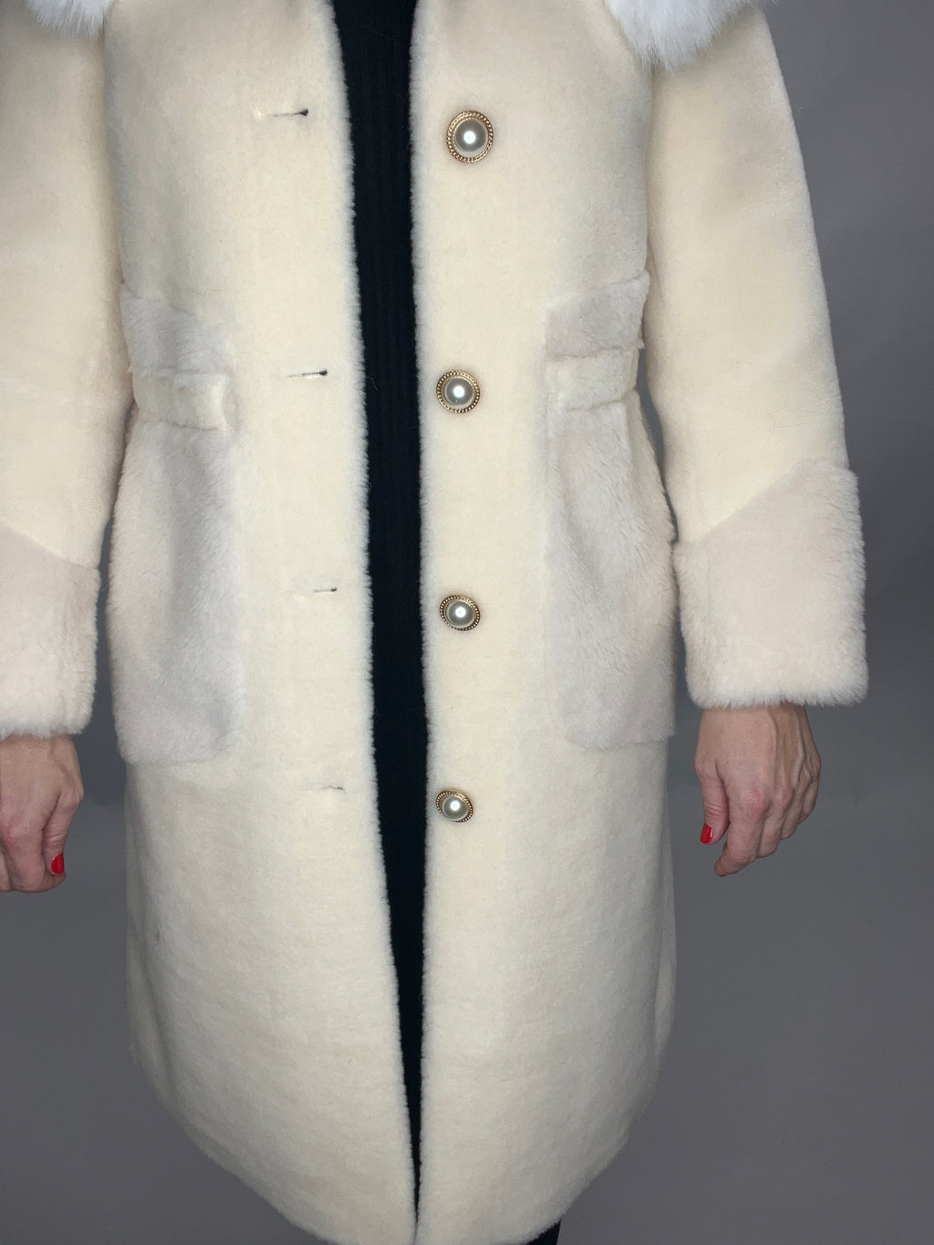 WHITE PEARLA HOODED SHEARLING COAT - SALE