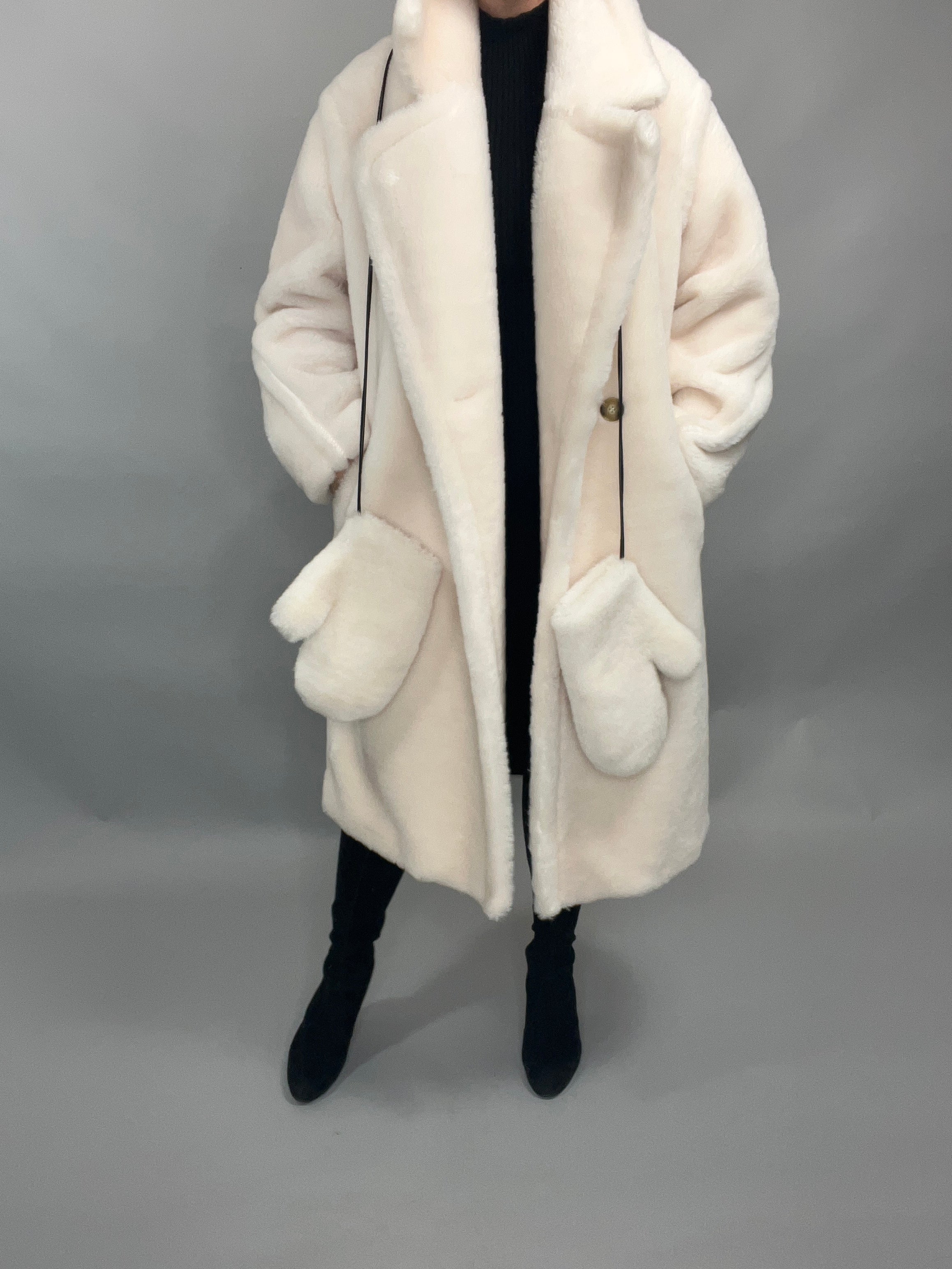 WHITE PEARLA HOODED SHEARLING COAT - SALE