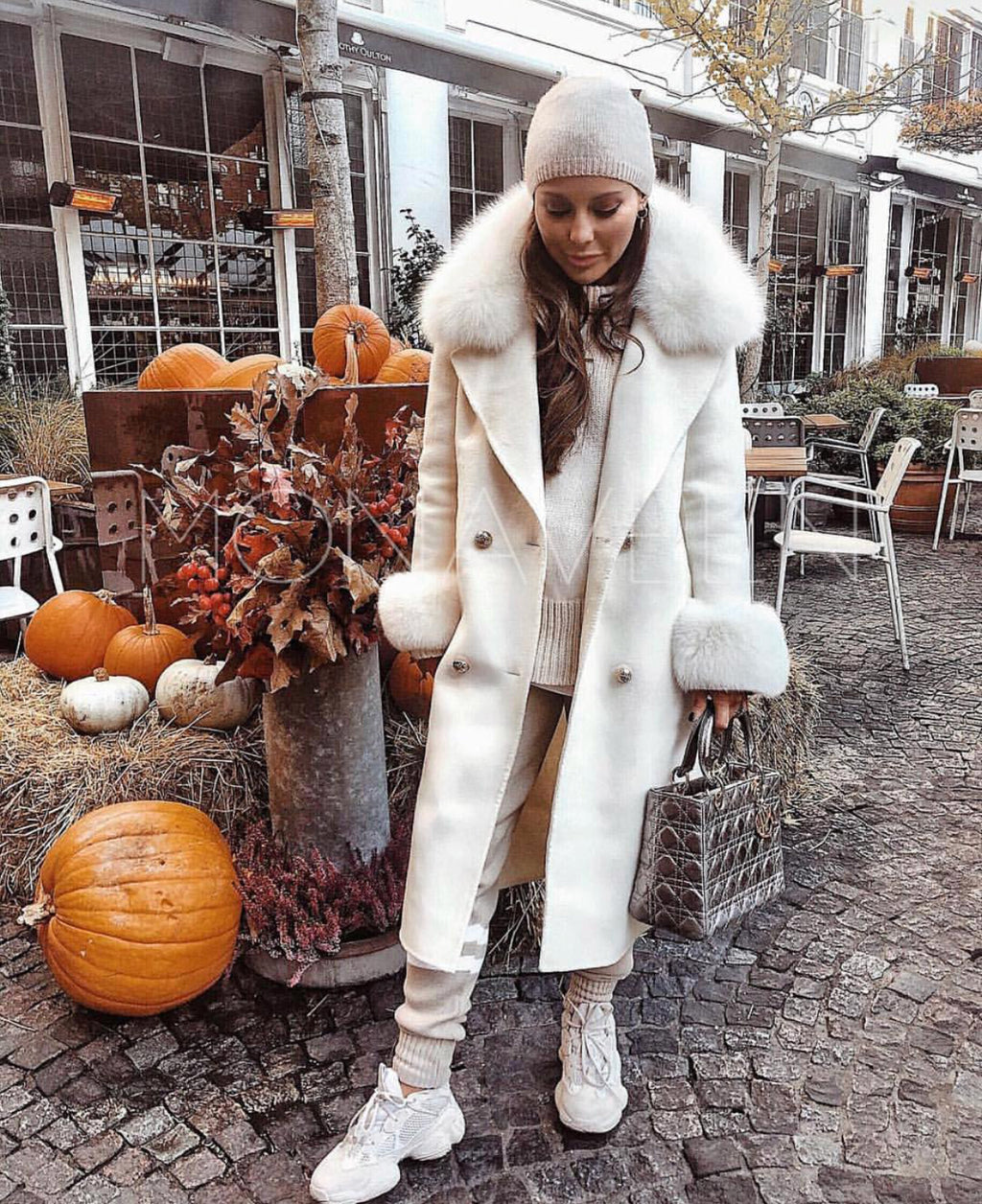 Sophie Wool Cashmere Coat NUDE - faux fur - SALE