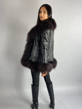 Austin Leather & Mongolian Fur Jacket - Black SIZE medium/large