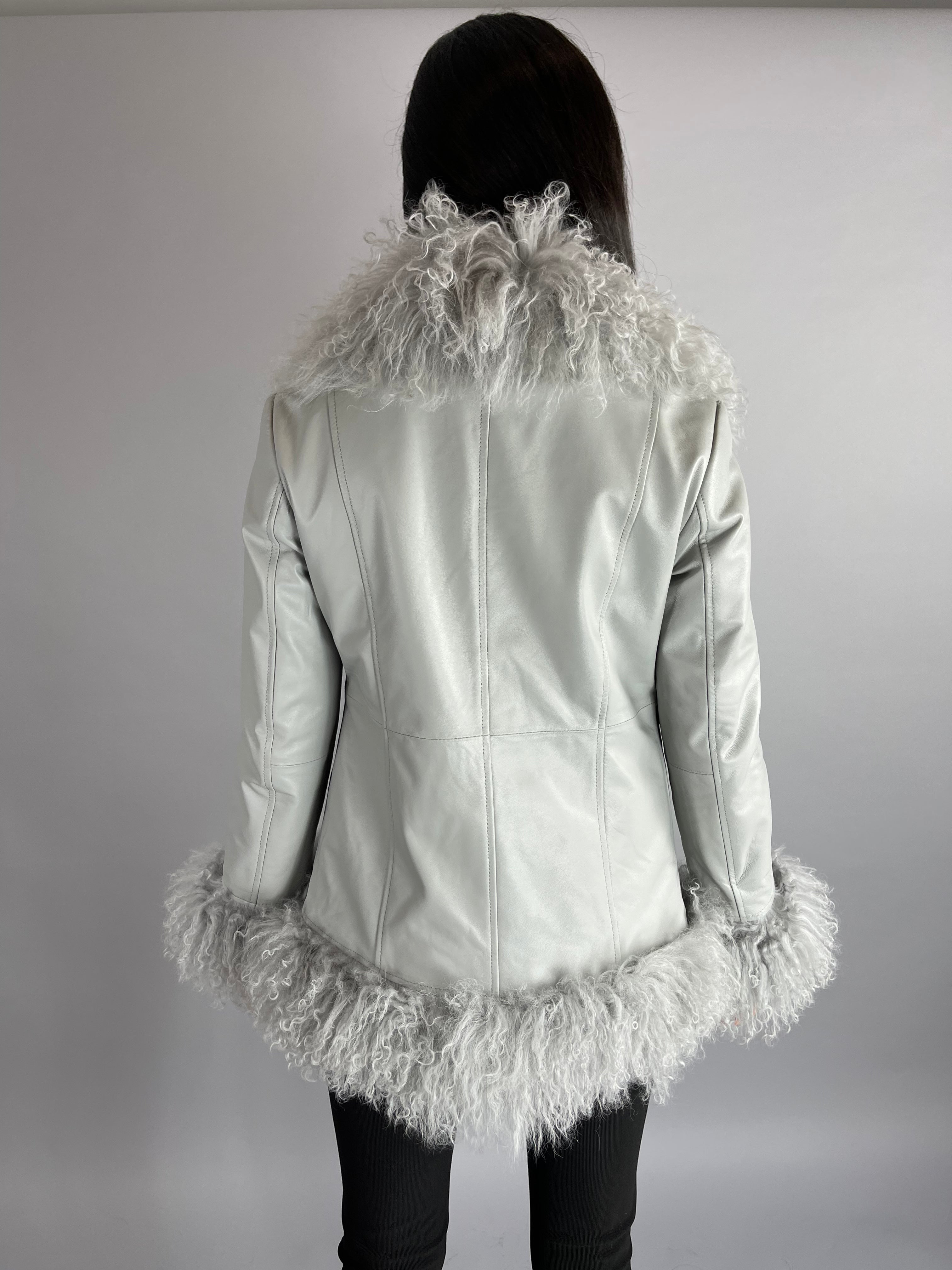Austin Leather & Mongolian Fur Jacket - GREY SIZE SMALL