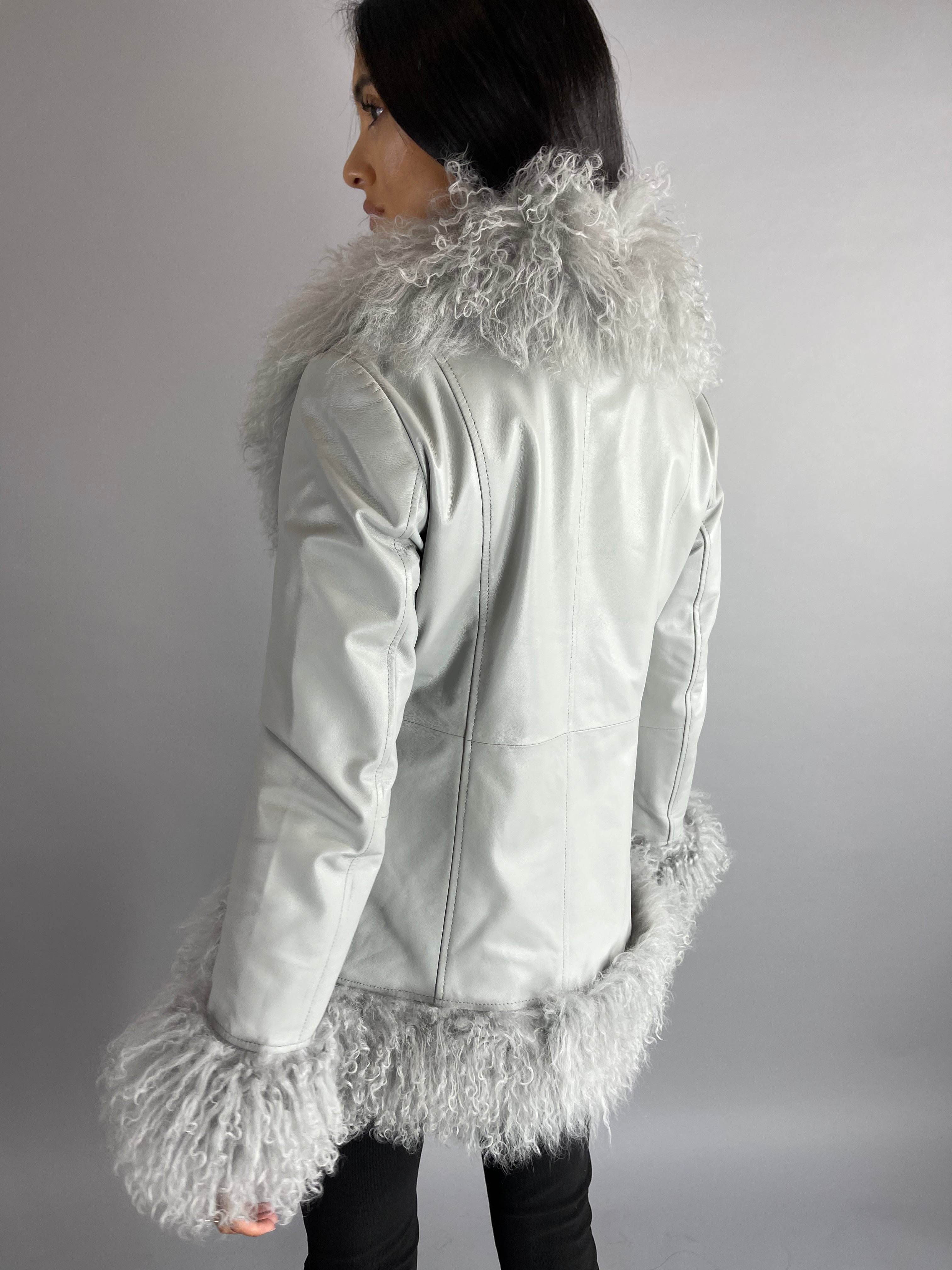 Austin Leather & Mongolian Fur Jacket - GREY SIZE SMALL