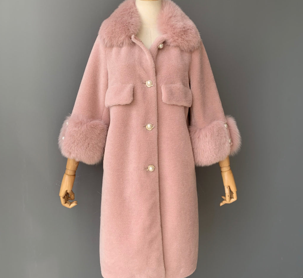 NEW IN Monaveen Pearla leather sheepskin Teddy BLUSH PINK