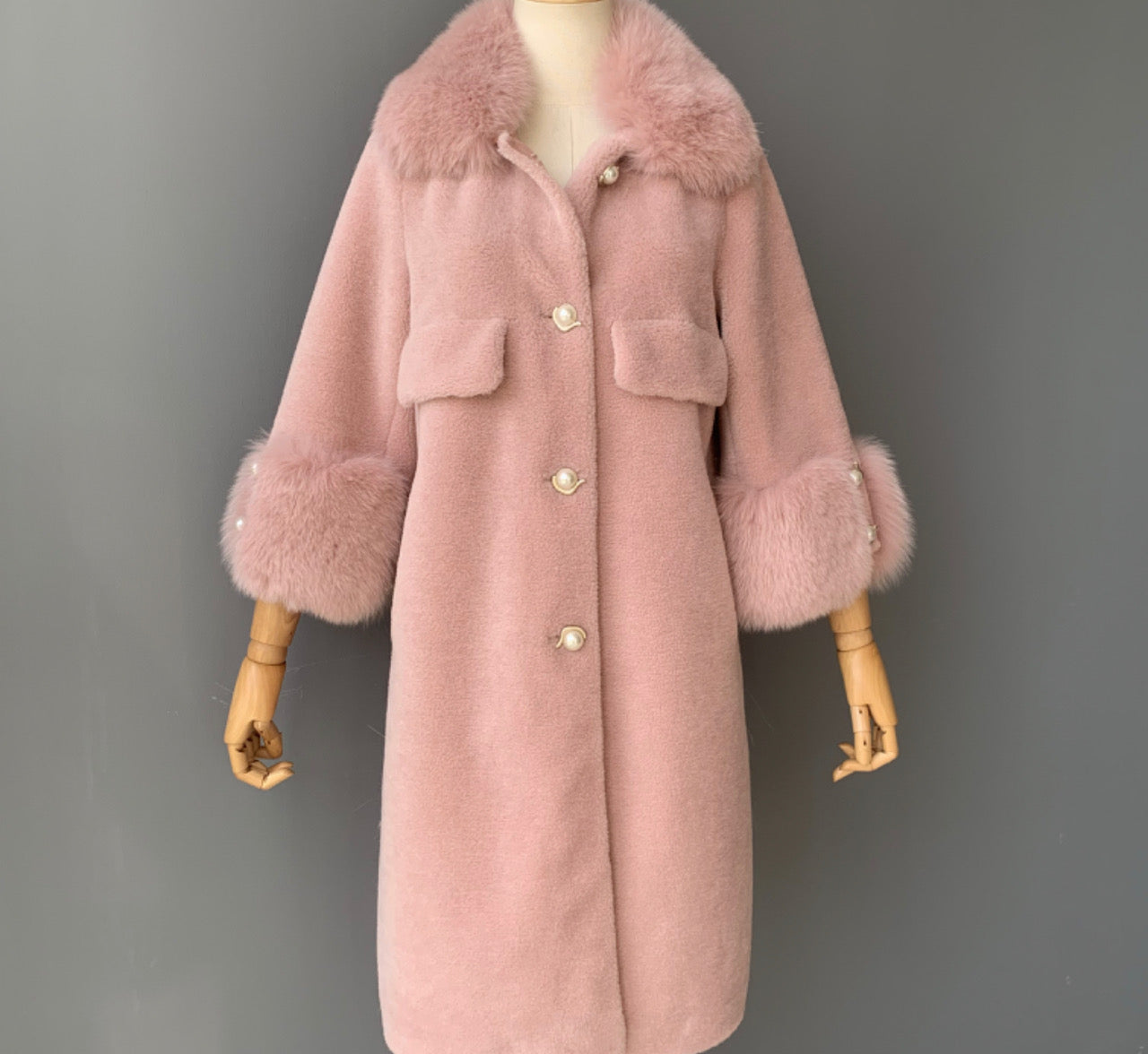 NEW IN Monaveen Pearla leather sheepskin Teddy BLUSH PINK