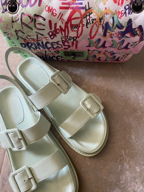 Leather Double strap sandal MINT GREEN