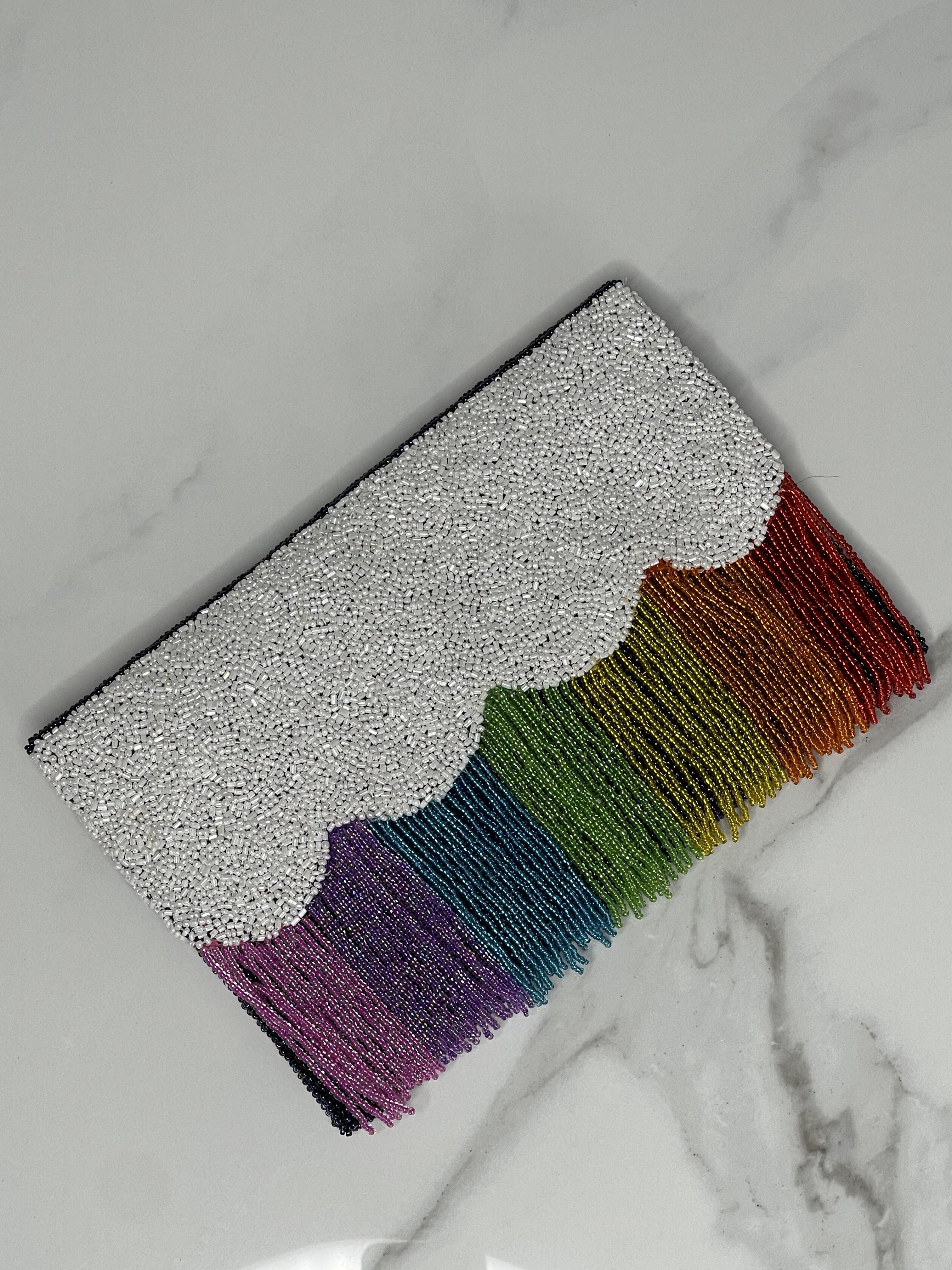 Fringe Half Scallop Shape Clutch Bag
