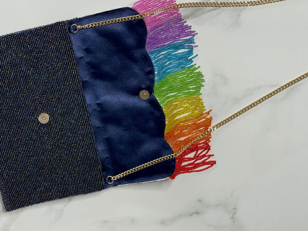 Fringe Half Scallop Shape Clutch Bag