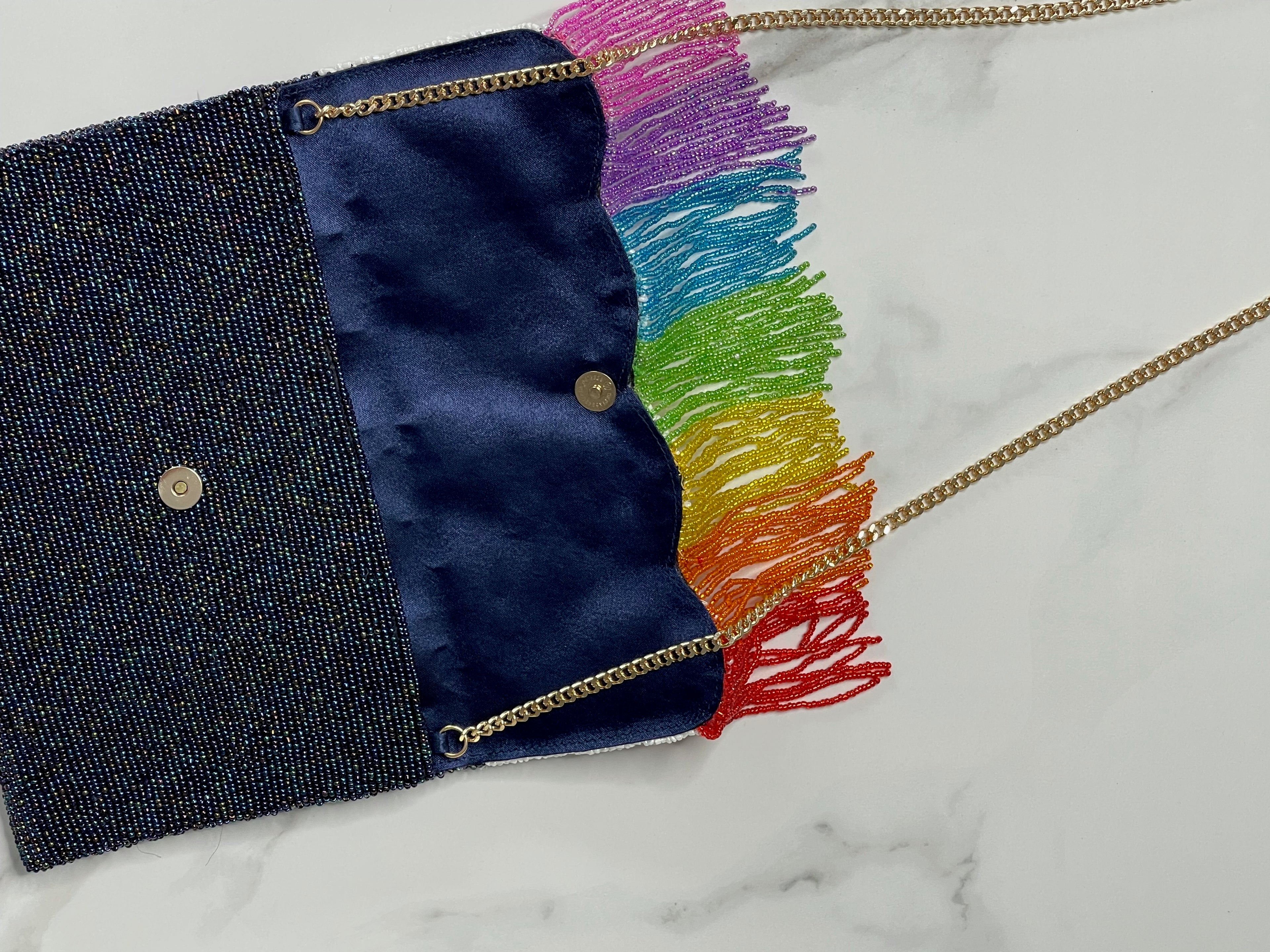 Fringe Half Scallop Shape Clutch Bag