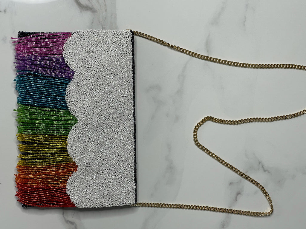 Fringe Half Scallop Shape Clutch Bag