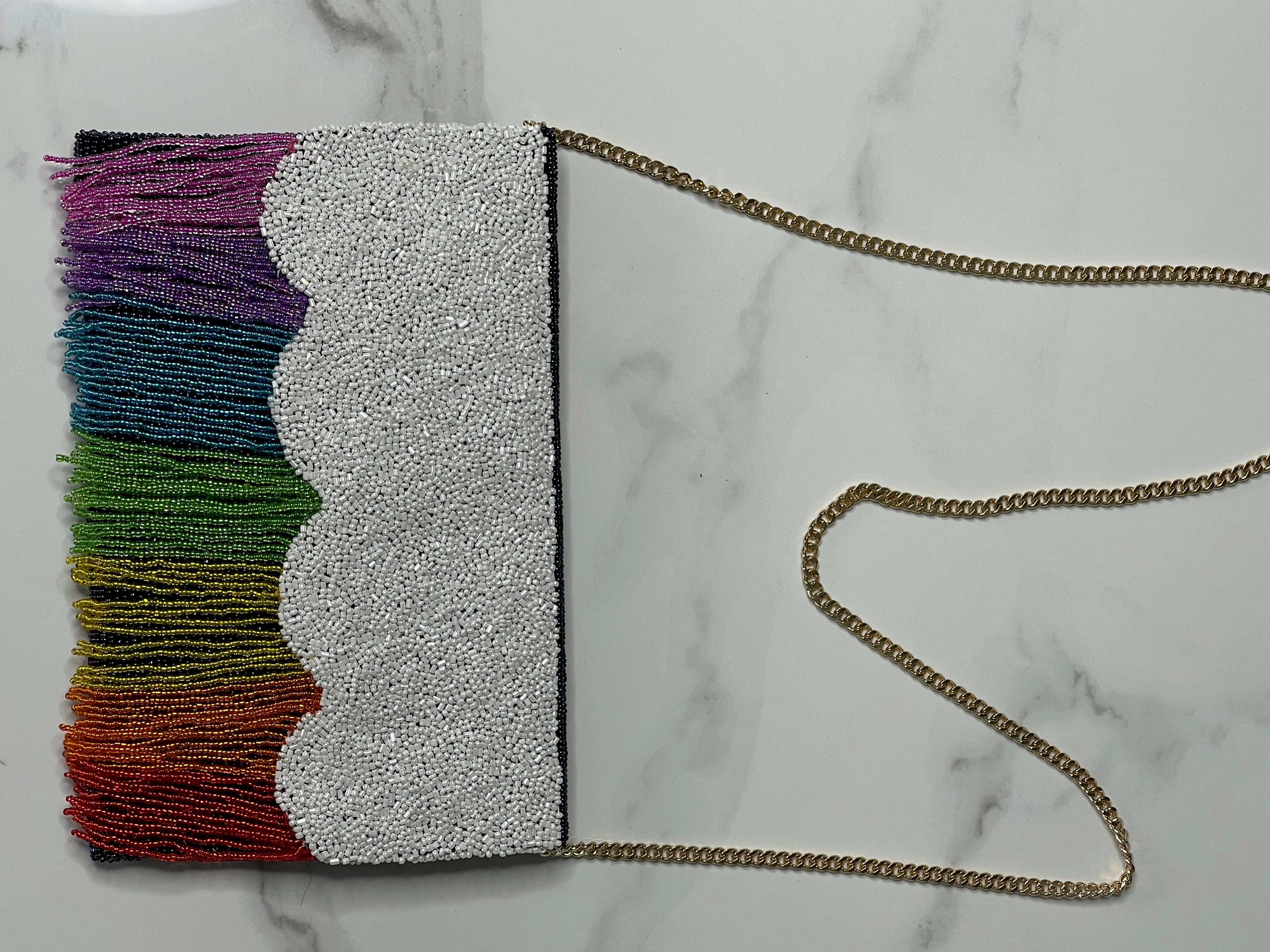 Fringe Half Scallop Shape Clutch Bag
