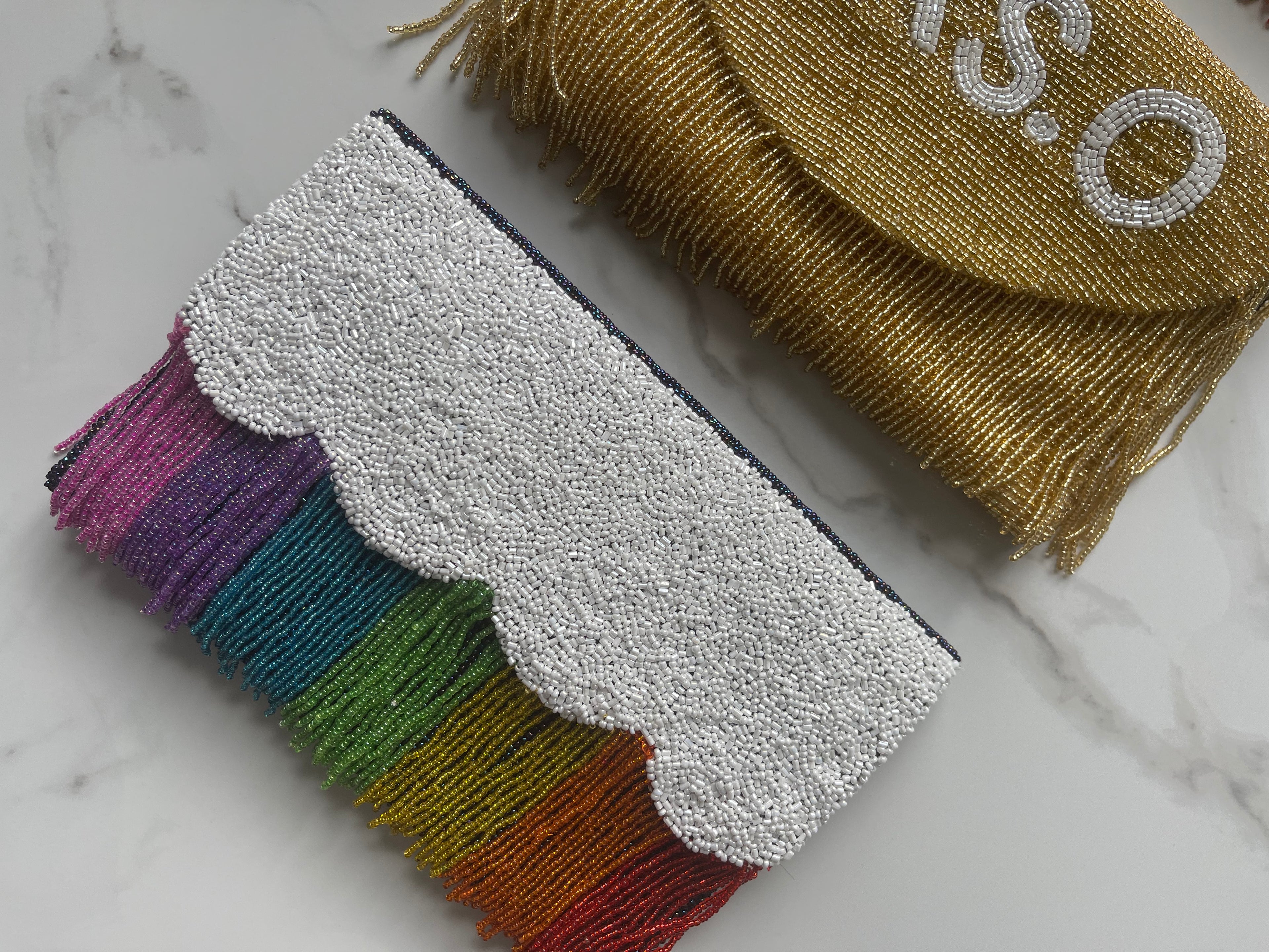 Fringe Half Scallop Shape Clutch Bag