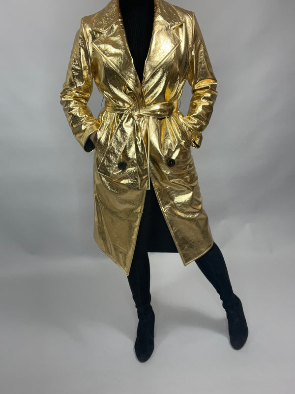 GOLD LEATHER TRENCH COAT - size small