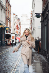 Monaveen Sophie Wool Cashmere Coat NUDE - faux fur