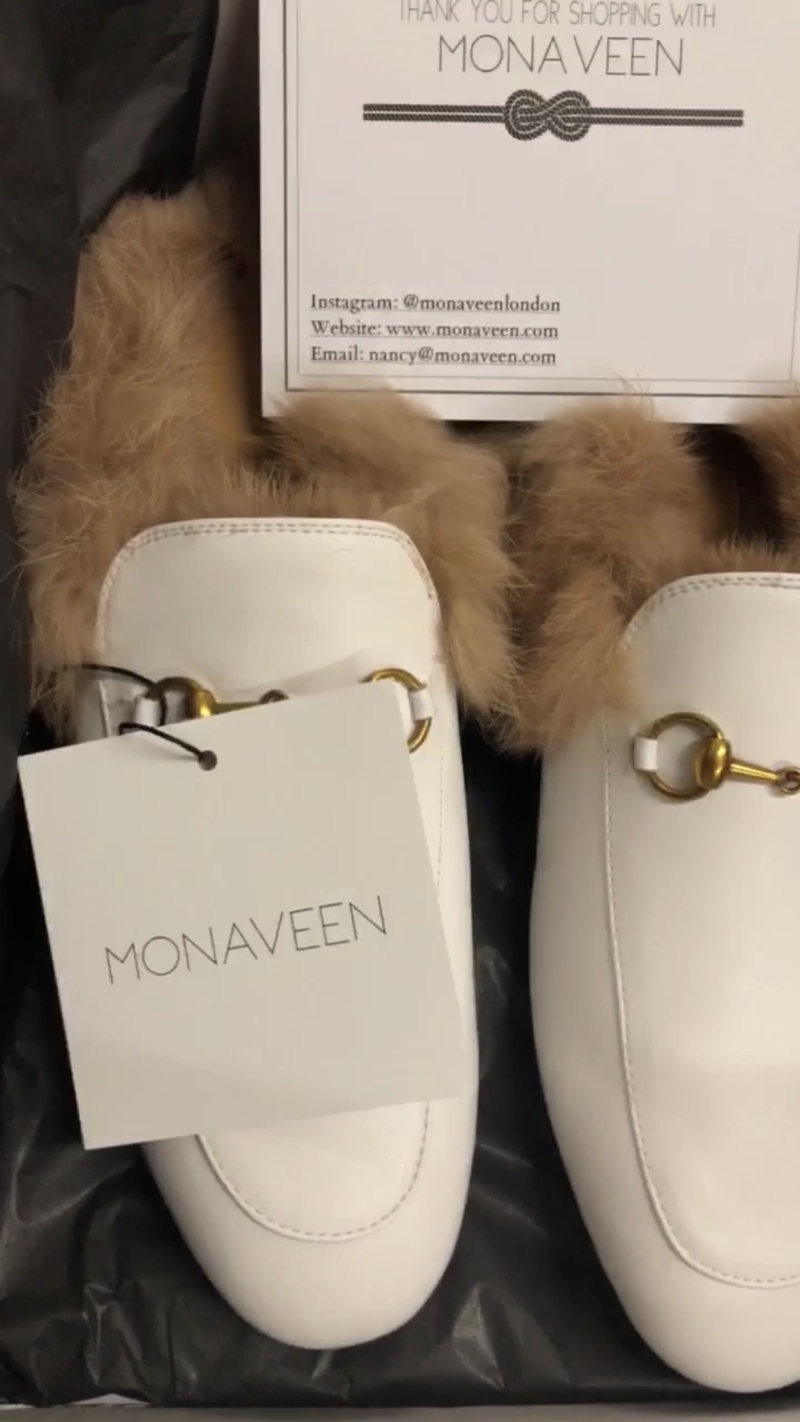 Monaveen White Leather Fur lined Mules