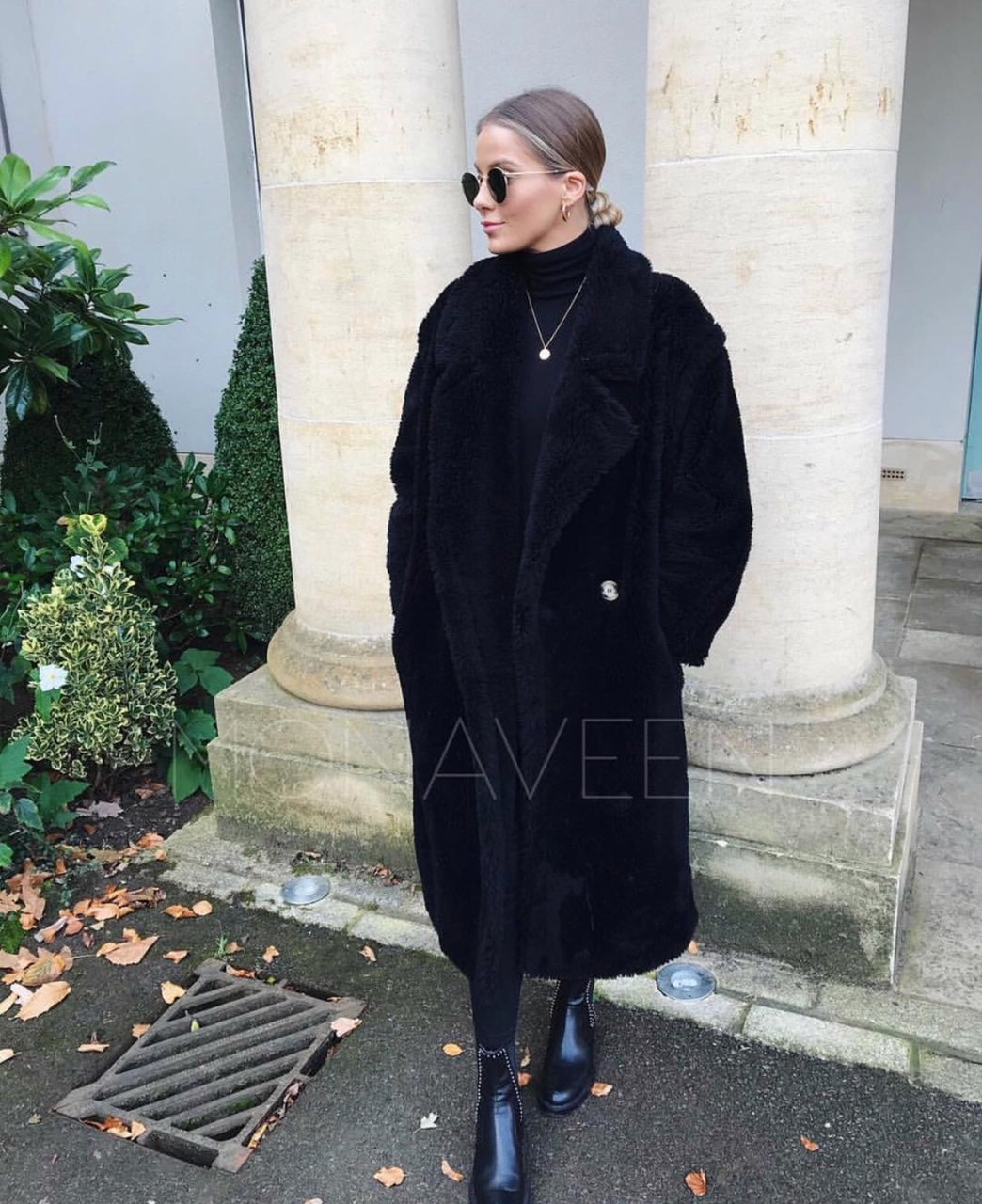 Monaveen Long Teddy Coat BLACK