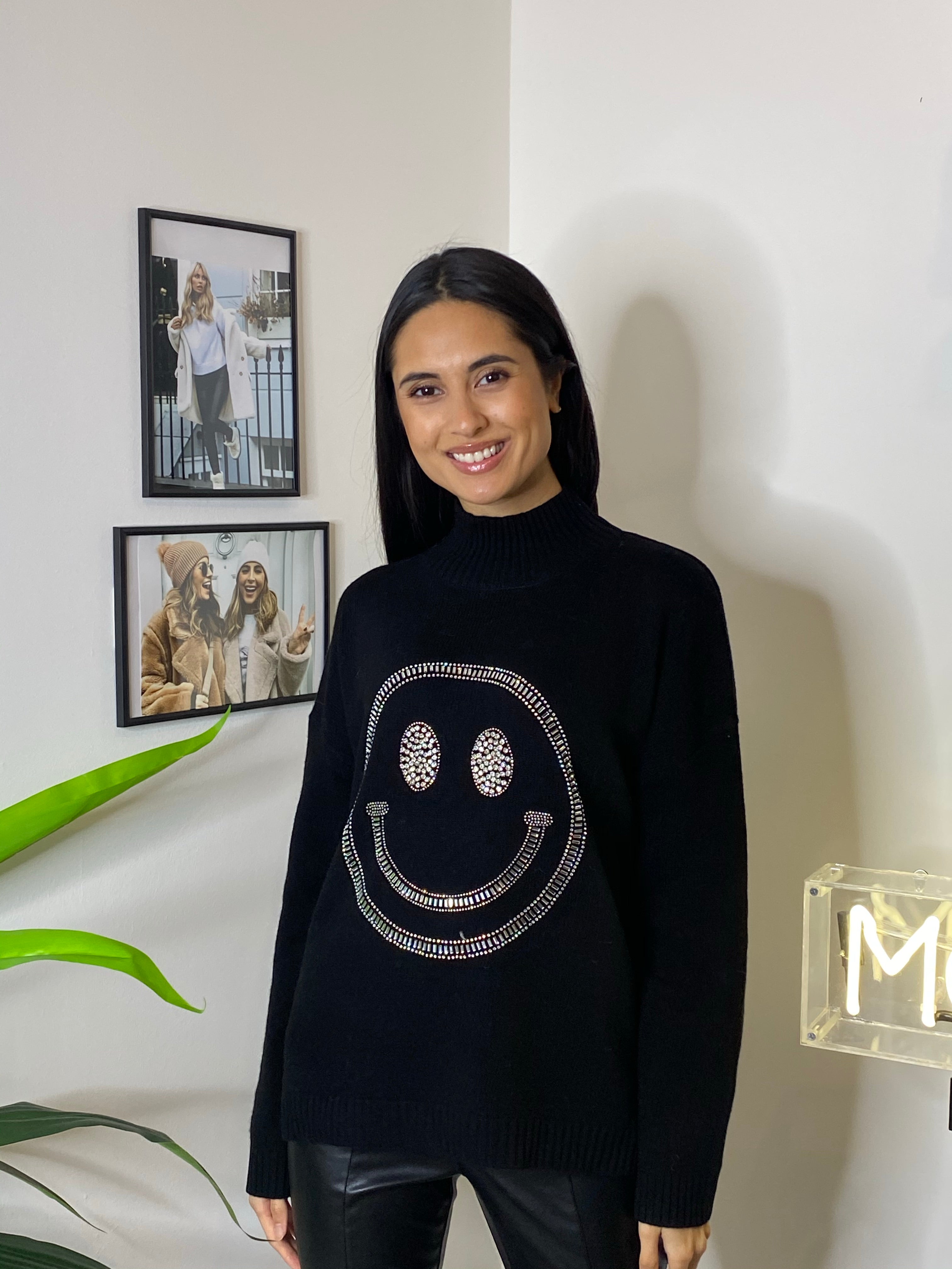 NEW IN Monaveen HAPPY Diamante Jumper BLACK
