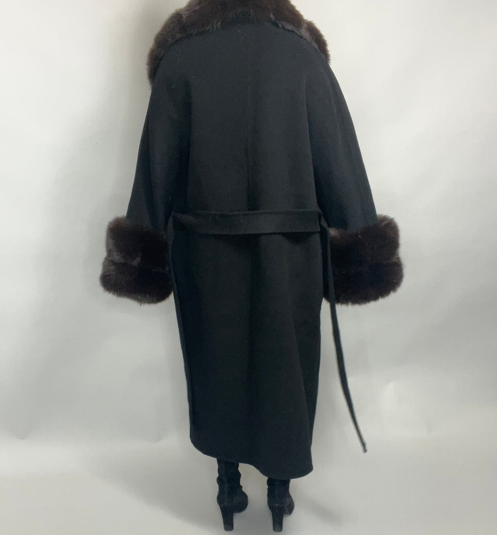 Scarlett Cashmere Coat BLACK/BROWN Faux Fur