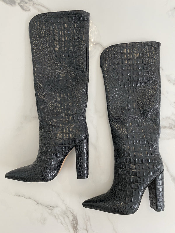 of NEW IN Monaveen DALLAS Vegan crocodile leather Boot - BLACK