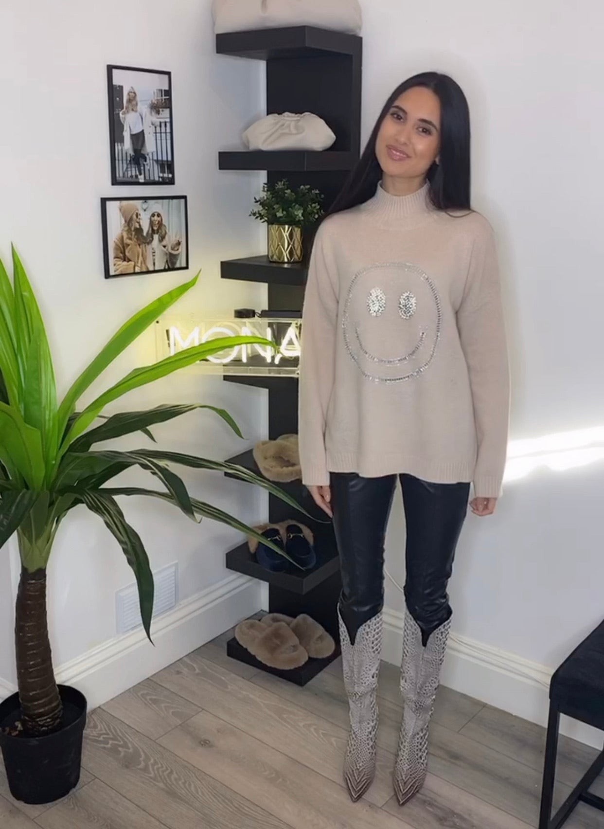 NEW IN Monaveen HAPPY Diamante Jumper CREAM