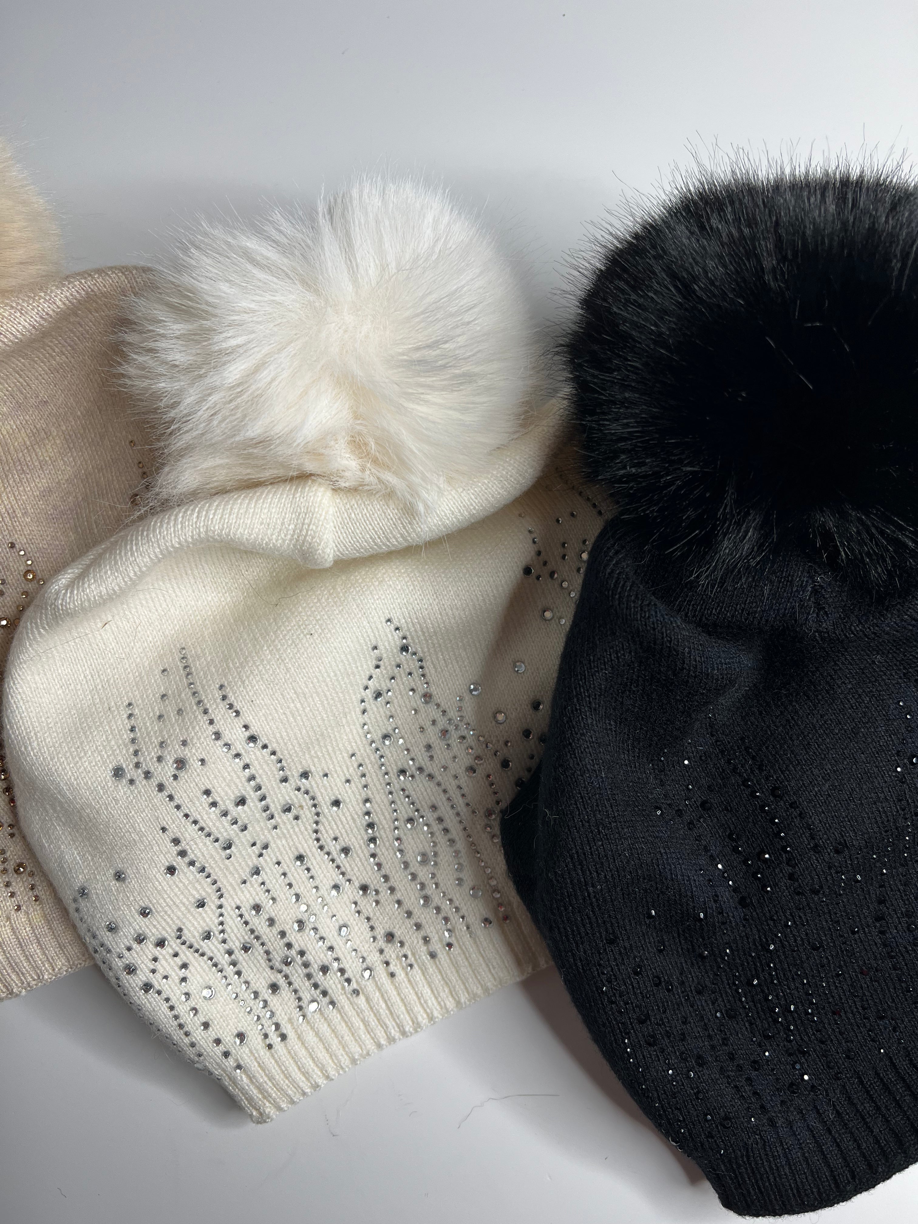 Luxury knitted sparkle pom pom hat SALE
