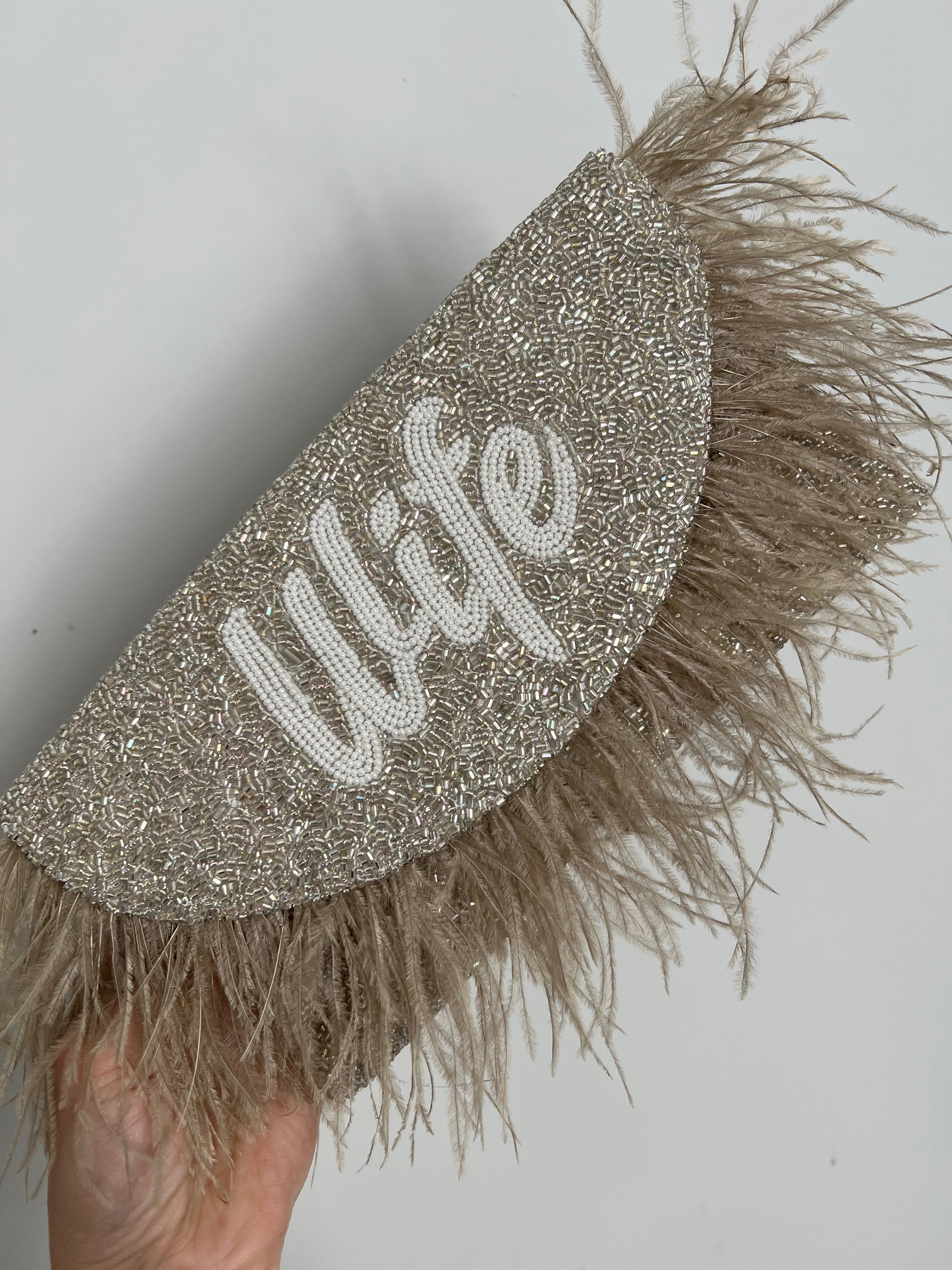 Feather Trim Moon shape Clutch