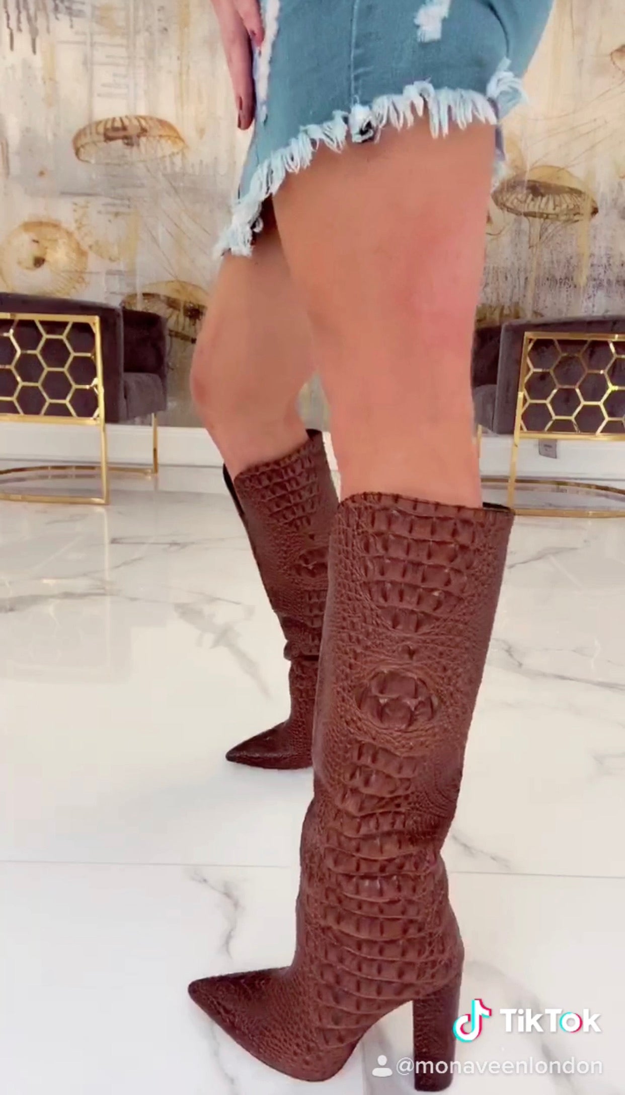 NEW IN Monaveen DALLAS Vegan crocodile leather Boot - PURPLE