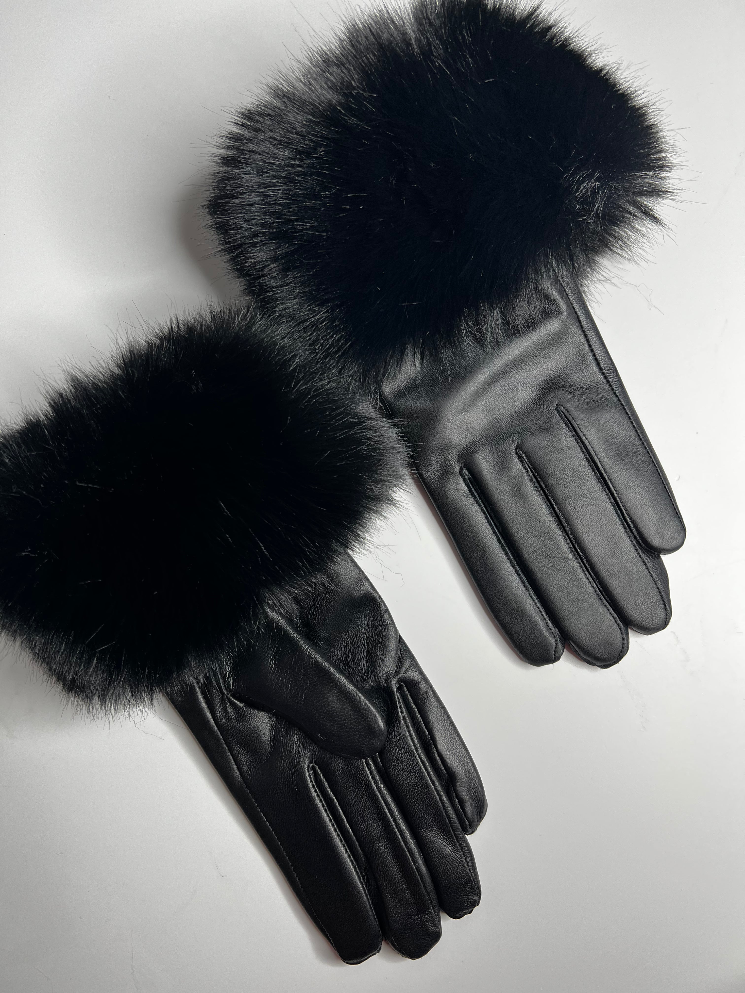 Luxury Leather Faux Fur Gloves - SALE