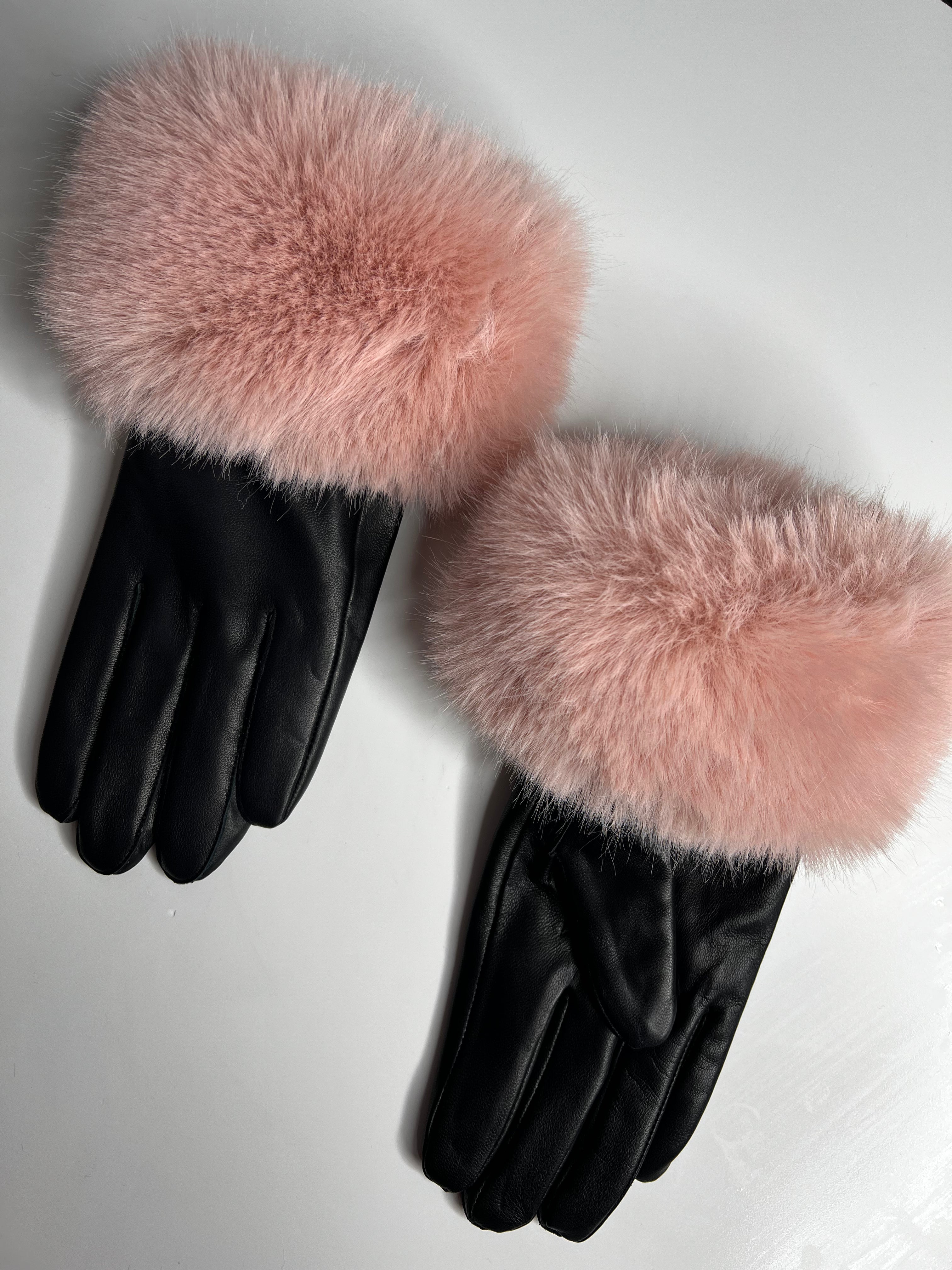 Luxury Leather Faux Fur Gloves - SALE