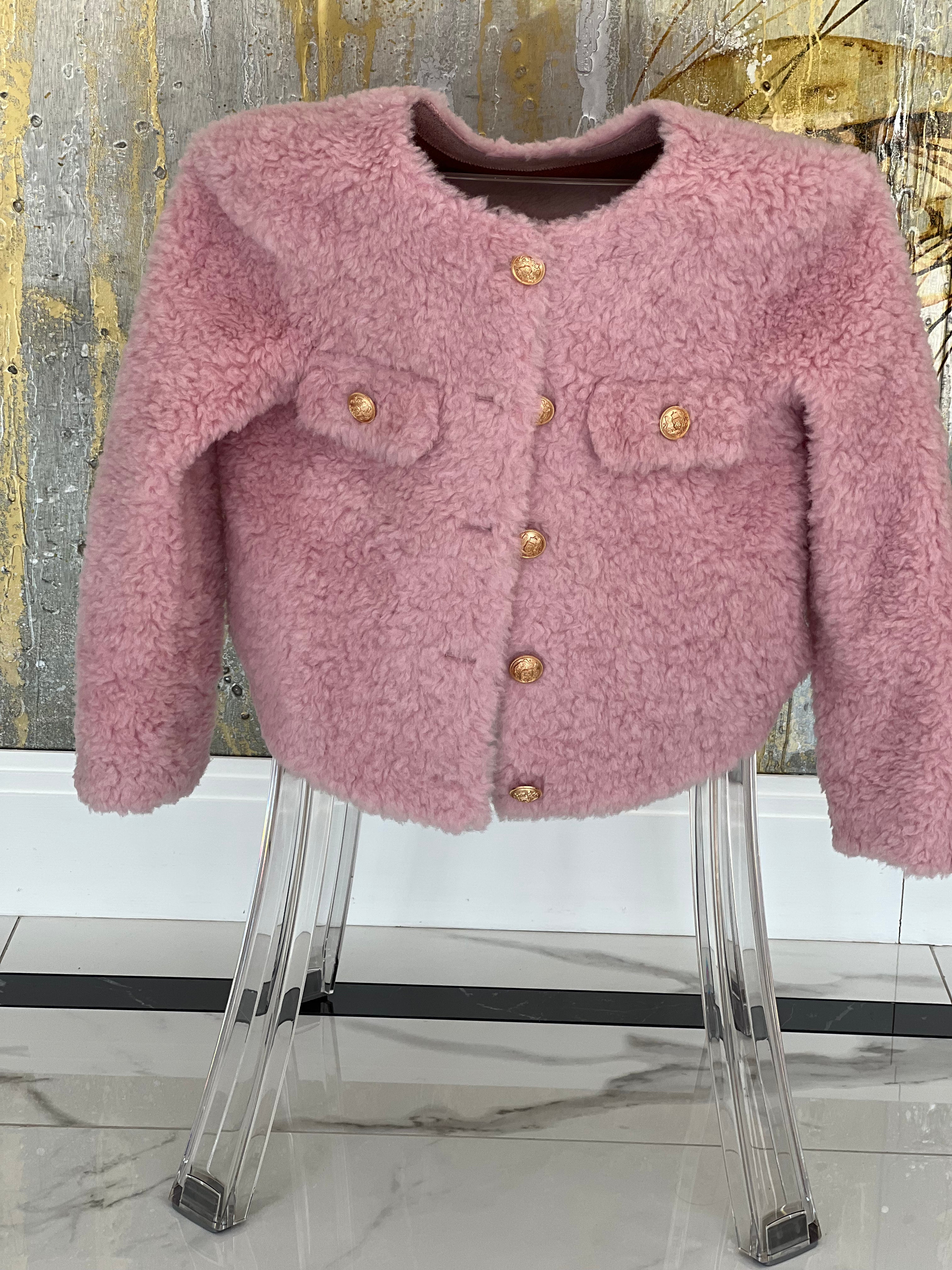 Goldie sheepskin teddy wool Jacket BLUSH PINK - SALE