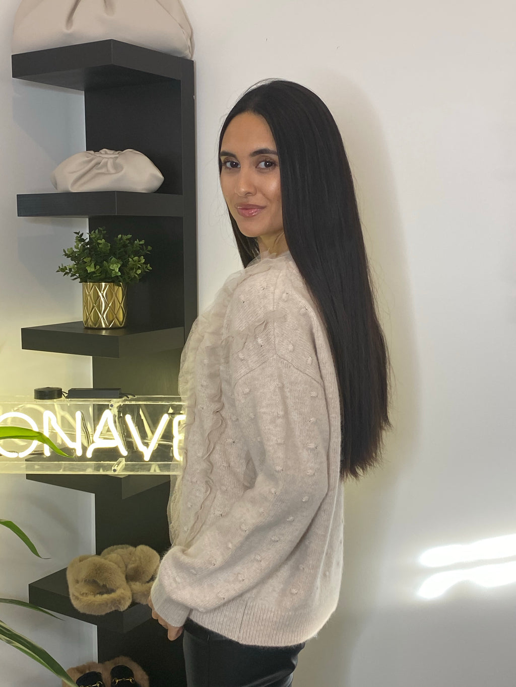 NEW IN Monaveen Frill Knitted Jumper OAT