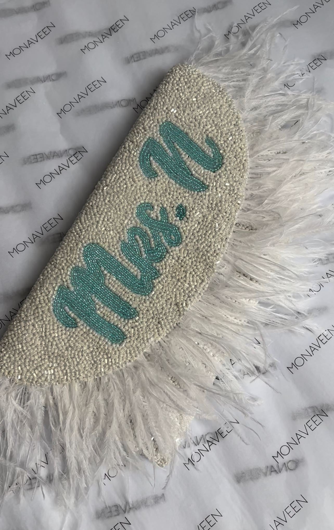 Feather Trim Moon shape Clutch