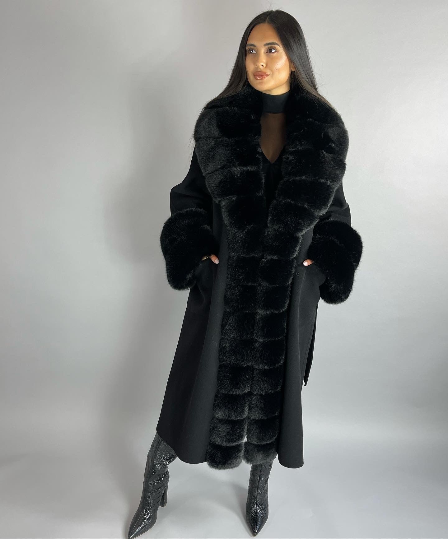 Scarlett Cashmere Coat WHITE/CREAM Faux Fur - SALE