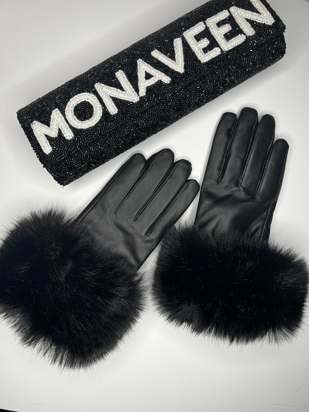 Luxury Leather Faux Fur Gloves - SALE