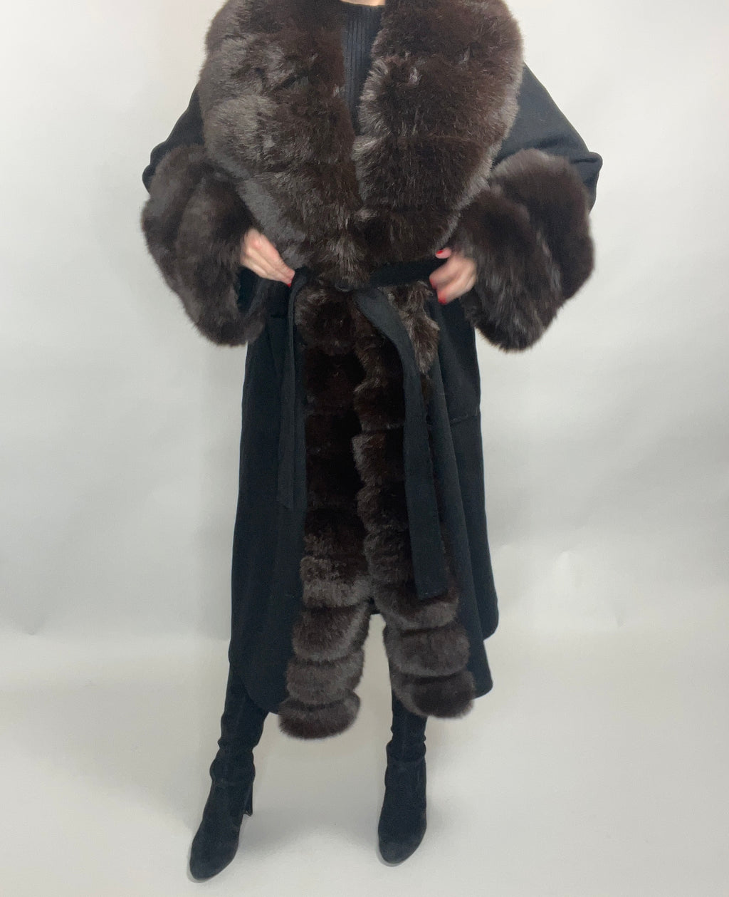 Scarlett Cashmere Coat BLACK/BROWN Faux Fur