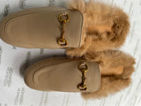 Monaveen Beige/Nude Leather Slipper Mules WITH FUR LINING SIZE 43